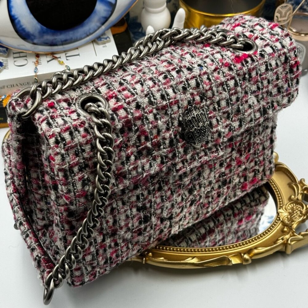 🆕 KURT GEIGER LONDON 🧿 NWOT Tweed Crossbody Bag, Pink & Black Tweed - Picture 14 of 15